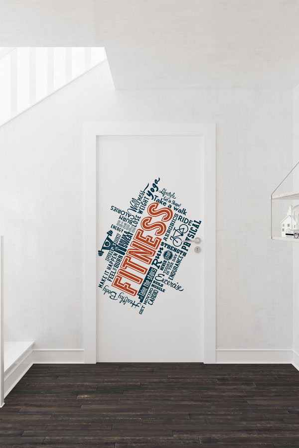 Fitness Temalı Kelime Bulutu Kapı Giydirme 8933