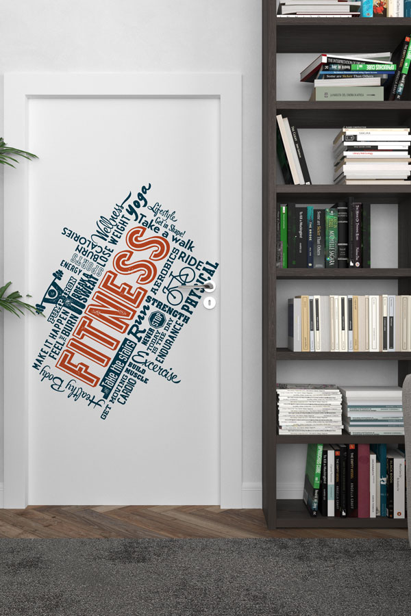 Fitness Temalı Kelime Bulutu Kapı Giydirme 8933