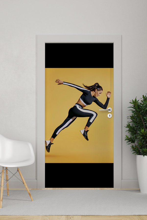 Koşan Sporcu Kadın Temalı Kapı Giydirme 8936