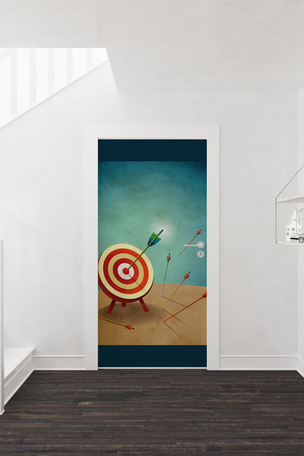 sports-hall-art-decor-8939-01 Hedef Tahtası ve Oklar Temalı Kapı Giydirme 8939