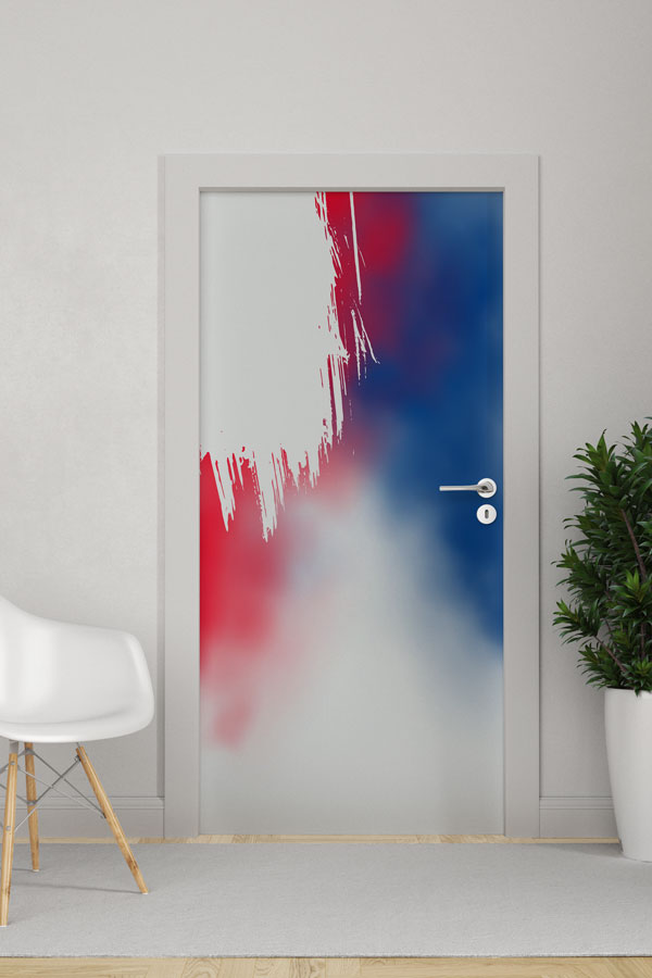 Kırmızı ve Mavi Fırça Darbeleri Soyut Kapı Giydirme 8951