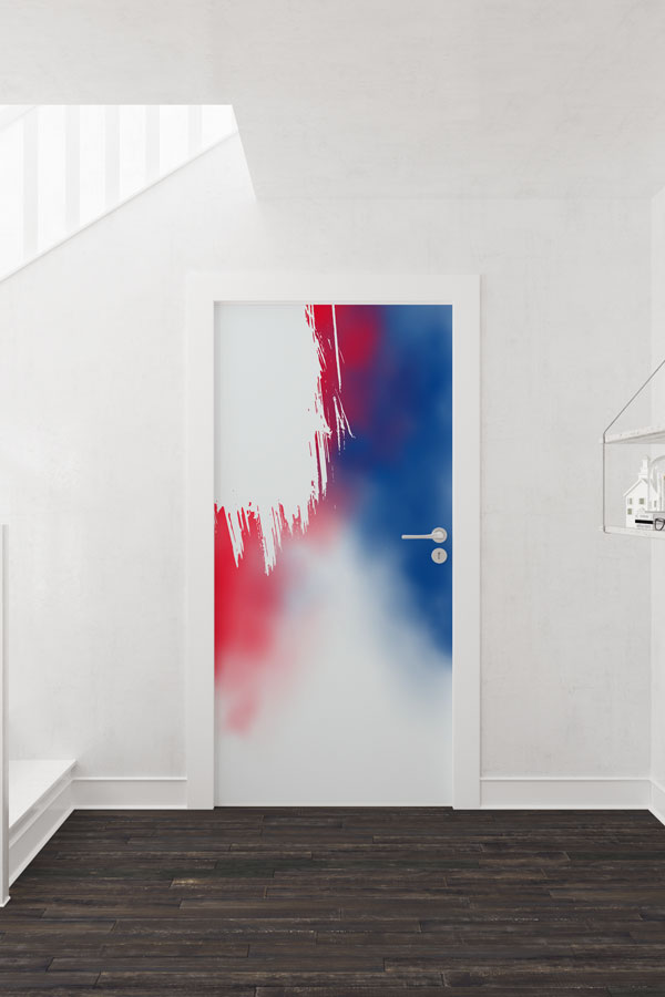 Kırmızı ve Mavi Fırça Darbeleri Soyut Kapı Giydirme 8951