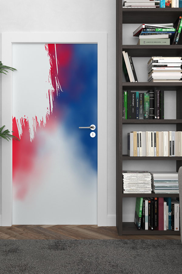 Kırmızı ve Mavi Fırça Darbeleri Soyut Kapı Giydirme 8951