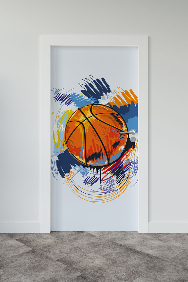 sports-hall-art-decoration-8941-00 Sulu Boya Etkili Basketbol Topu Kapı Giydirme 8941