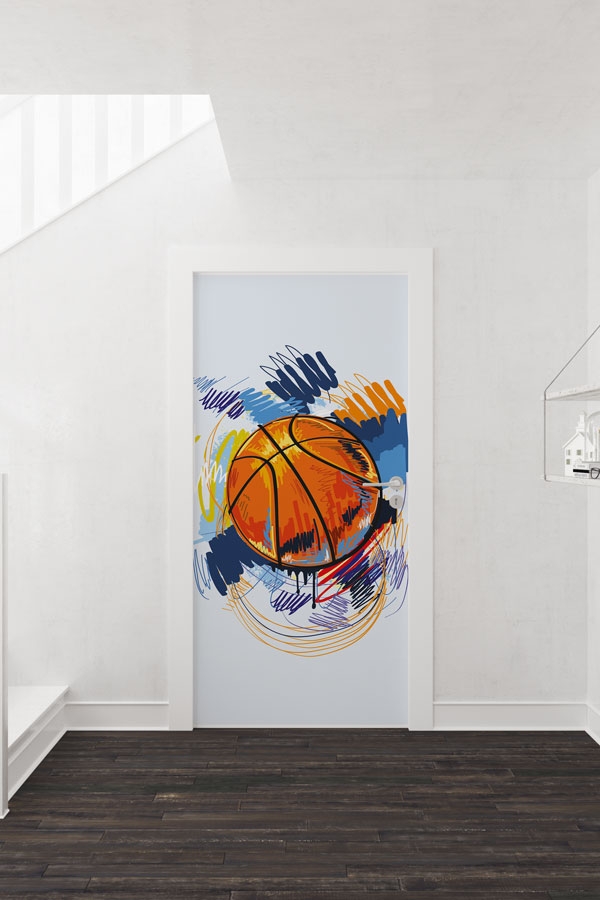 sports-hall-art-decoration-8941-01 Sulu Boya Etkili Basketbol Topu Kapı Giydirme 8941