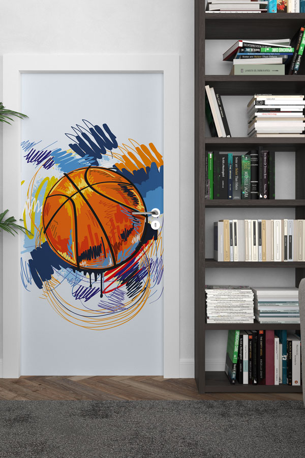 sports-hall-art-decoration-8941-02 Sulu Boya Etkili Basketbol Topu Kapı Giydirme 8941