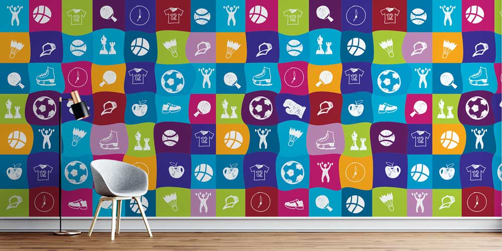sports-hall-wall-decor-1069-00 Renkli Bloklarda Spor İkonları Duvar Kağıdı 1069
