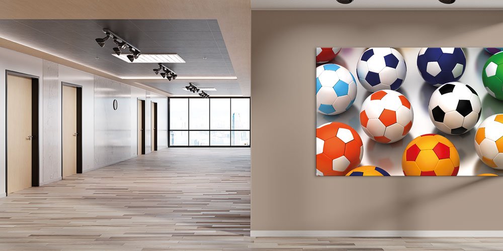 sports-hall-wall-decor-7910-02 Renkli Futbol Topları Temalı Büyük Ebat Spor Duvar Dekoru 7910