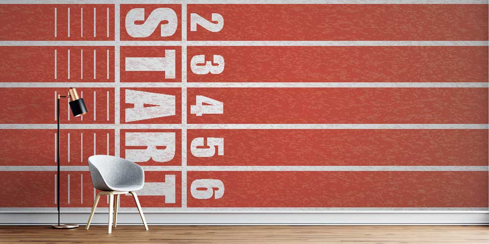 sports-hall-wall-design-1073-00 Koşu Pisti "Start" Çizgisi Duvar Kağıdı 1073