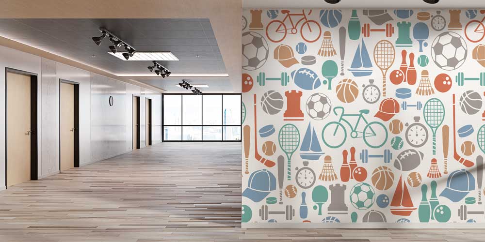 sports-room-wallpaper-1072-02 Spor Dalları ve Ekipmanları Desenli Duvar Kağıdı 1072