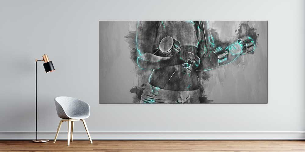 sports-wall-art-decor-7905-00 Gri Tonlarda Fitness Temalı Büyük Ebat Duvar Dekoru 7905