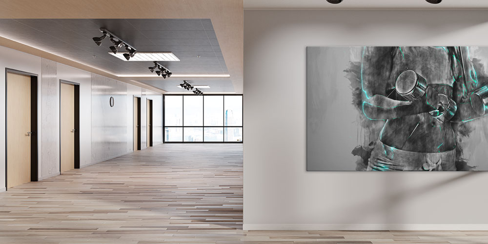 sports-wall-art-decor-7905-03 Gri Tonlarda Fitness Temalı Büyük Ebat Duvar Dekoru – 7905-DK