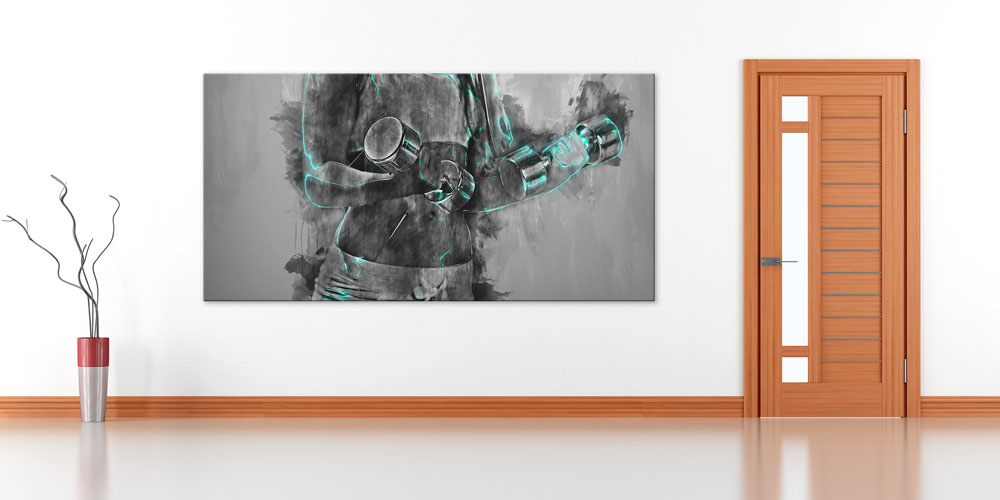 sports-wall-art-decor-7905-04 Gri Tonlarda Fitness Temalı Büyük Ebat Duvar Dekoru – 7905-DK