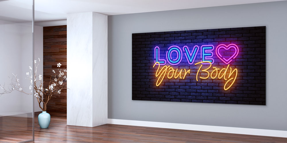 sports-wall-art-decor-7913-03 Neon “Love Your Body” Yazılı Büyük Ebat Spor Duvar Dekoru 7913