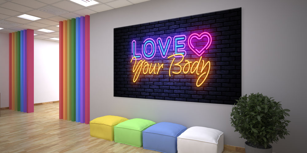 sports-wall-art-decor-7913-04 Neon “Love Your Body” Yazılı Büyük Ebat Spor Duvar Dekoru 7913