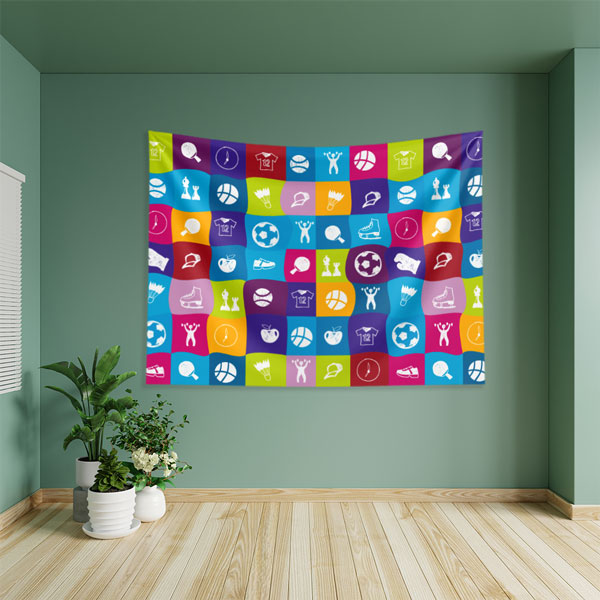 Renkli Karelerde Spor İkonları Duvar Örtüsü 8443