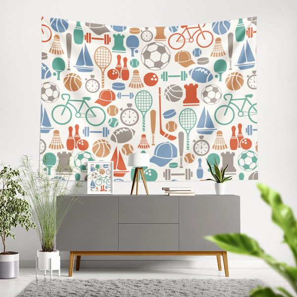 Çoklu Spor İkonları Desenli Duvar Örtüsü 8446