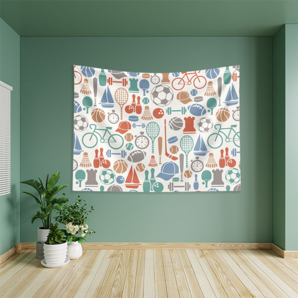 Çoklu Spor İkonları Desenli Duvar Örtüsü 8446