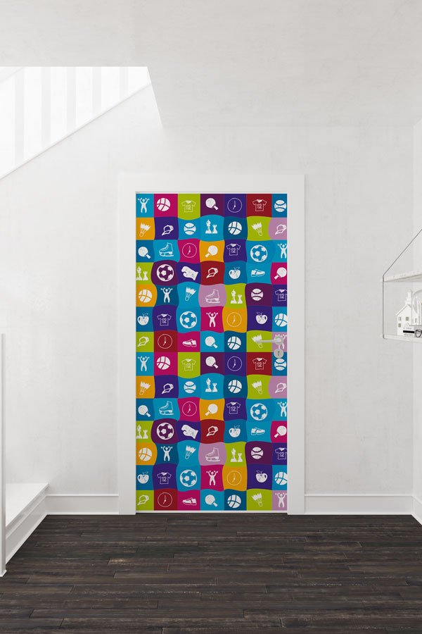 Renkli Spor Kareleri ve İkonları Kapı Giydirme 8966