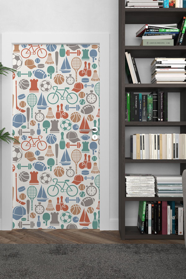 Çoklu Spor Nesneleri Desenli Kapı Giydirme 8969