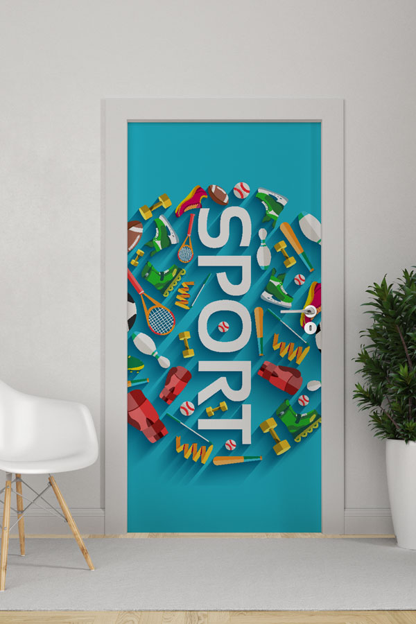 sports-wall-art-design-8963-0 Çok Yönlü Spor Malzemeleri Kapı Giydirme - "SPORT" Temalı 8963