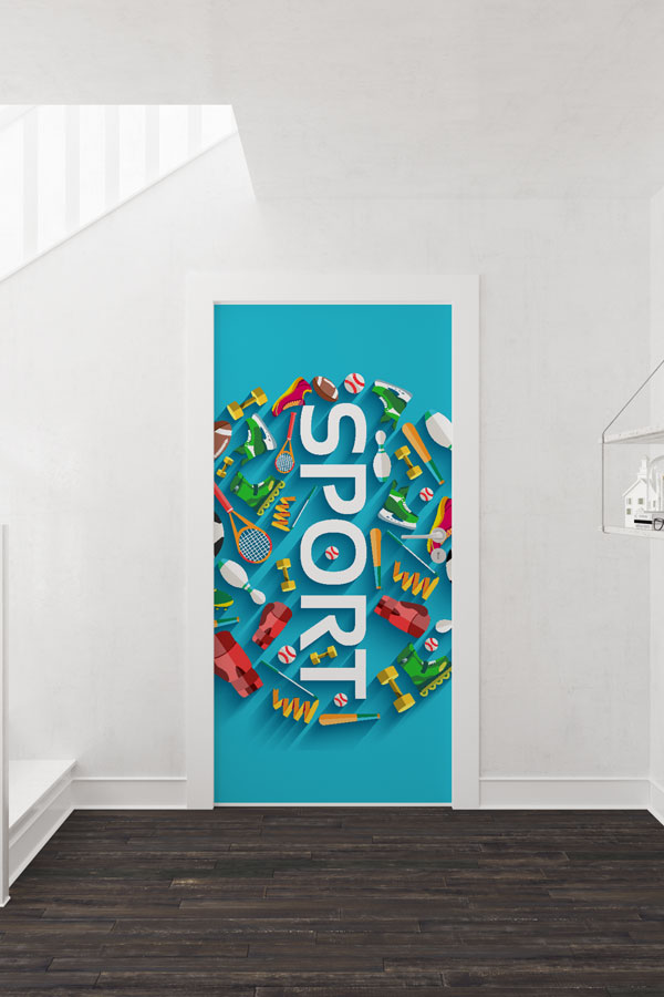 sports-wall-art-design-8963-01 Çok Yönlü Spor Malzemeleri Kapı Giydirme - "SPORT" Temalı 8963