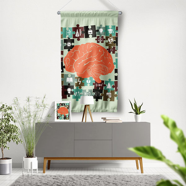 Beyin ve Bilgi Yapboz Temalı "Öğrenci Sınıfı Duvar Flaması" 8108