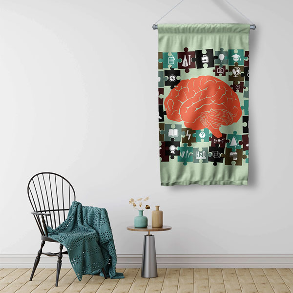 Beyin ve Bilgi Yapboz Temalı "Öğrenci Sınıfı Duvar Flaması" 8108