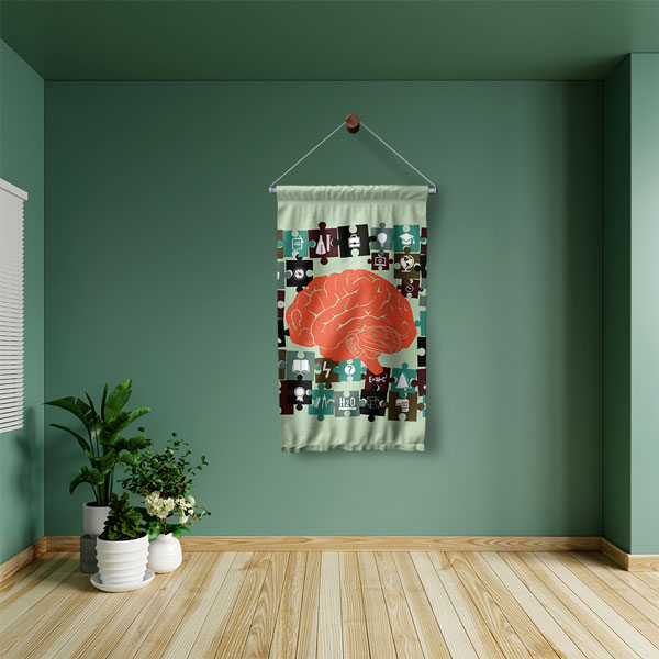 Beyin ve Bilgi Yapboz Temalı "Öğrenci Sınıfı Duvar Flaması" 8108