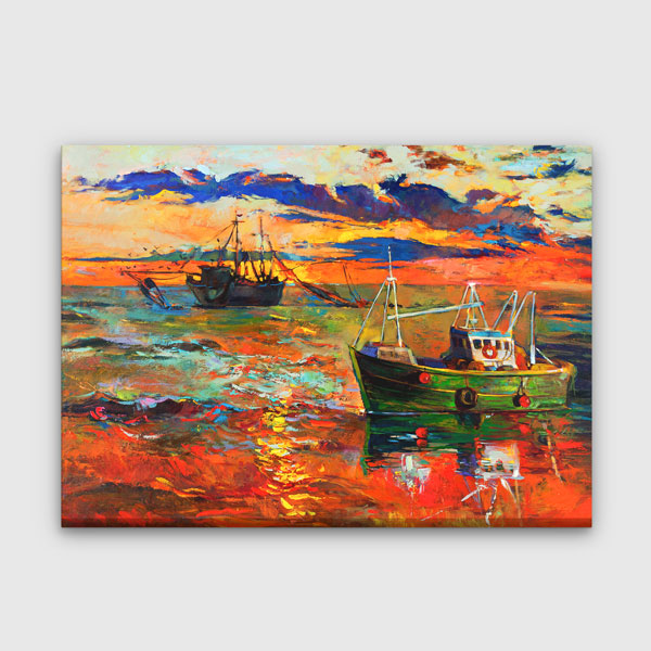 Gün Batımında Balıkçı Tekneleri Manzara Kanvas Tablo 2136