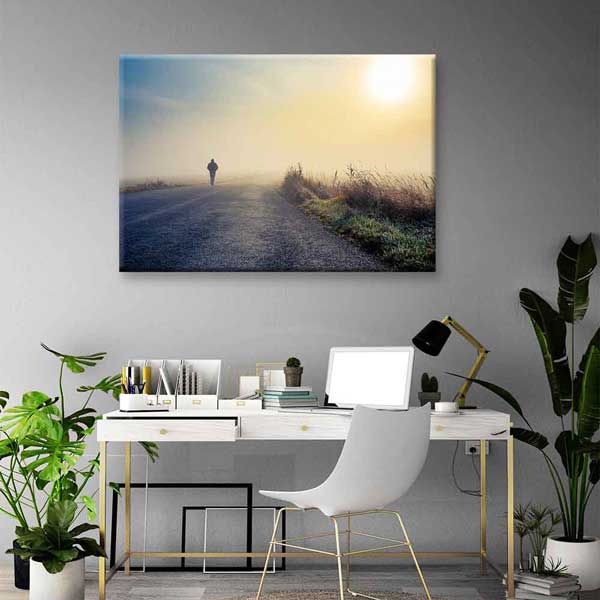 Sisli Yolda Yalnız Yürüyüş Gün Doğumu Kanvas Tablo 2183