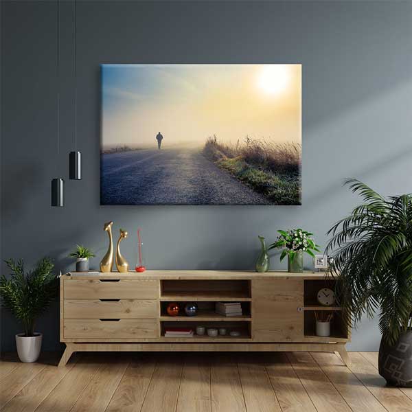 Sisli Yolda Yalnız Yürüyüş Gün Doğumu Kanvas Tablo 2183