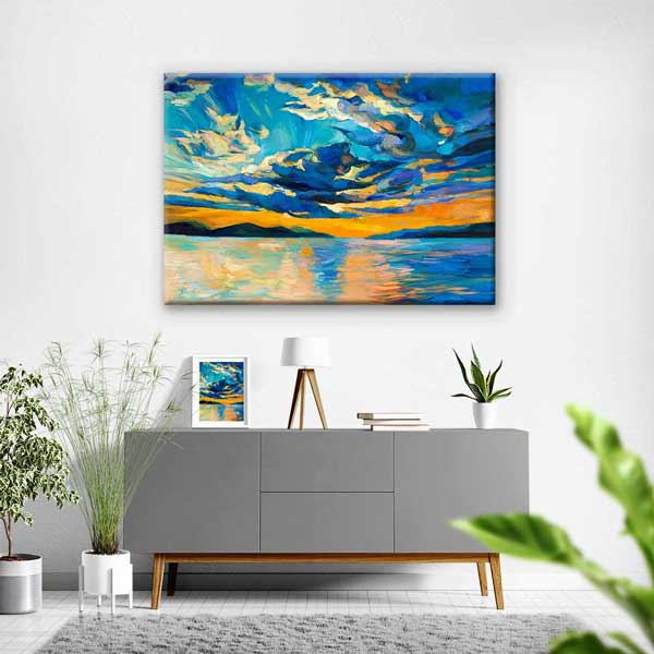 Gün Batımında Mavi Bulutlar Manzara Kanvas Tablo 2130
