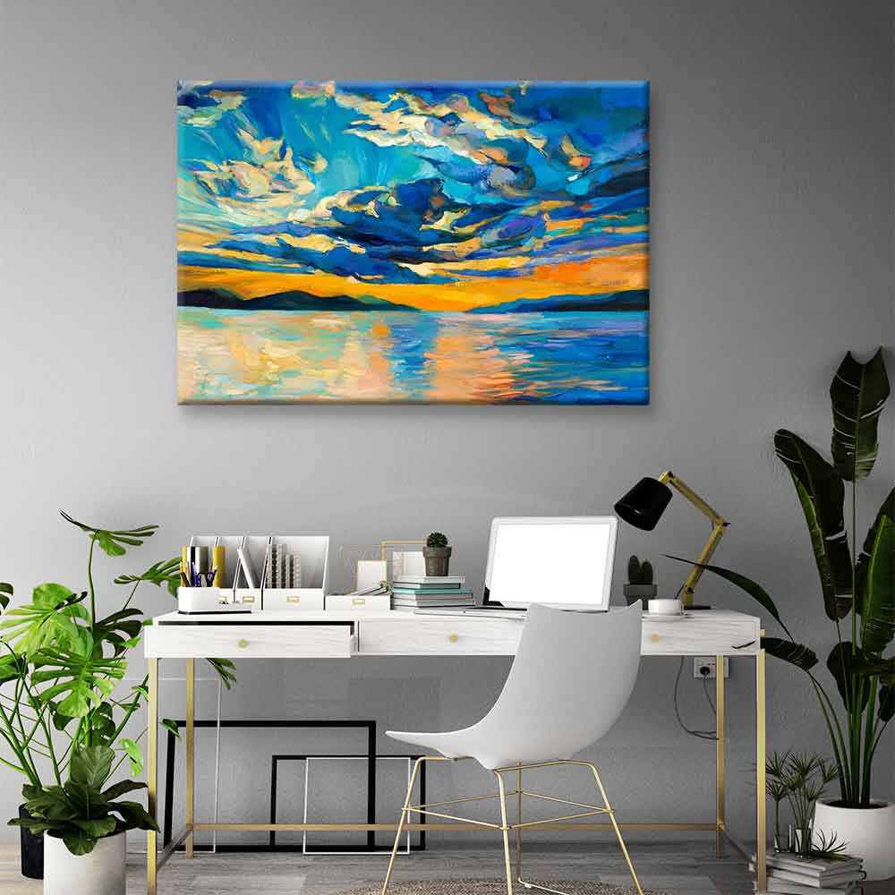 Gün Batımında Mavi Bulutlar Manzara Kanvas Tablo 2130