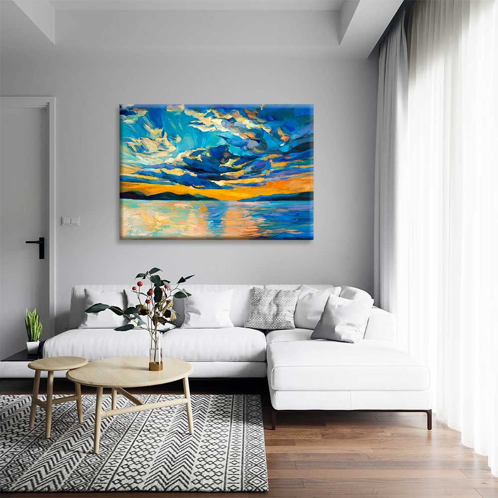 Gün Batımında Mavi Bulutlar Manzara Kanvas Tablo 2130