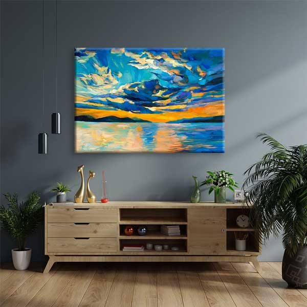 Gün Batımında Mavi Bulutlar Manzara Kanvas Tablo 2130