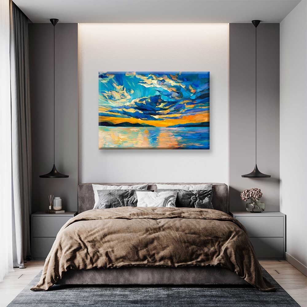 Gün Batımında Mavi Bulutlar Manzara Kanvas Tablo 2130