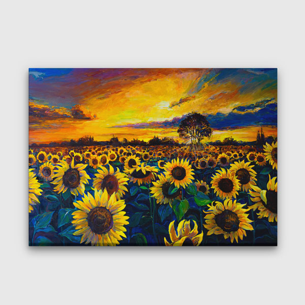 Gün Batımı Ayçiçeği Tarlası Desenli Kanvas Tablo 4214