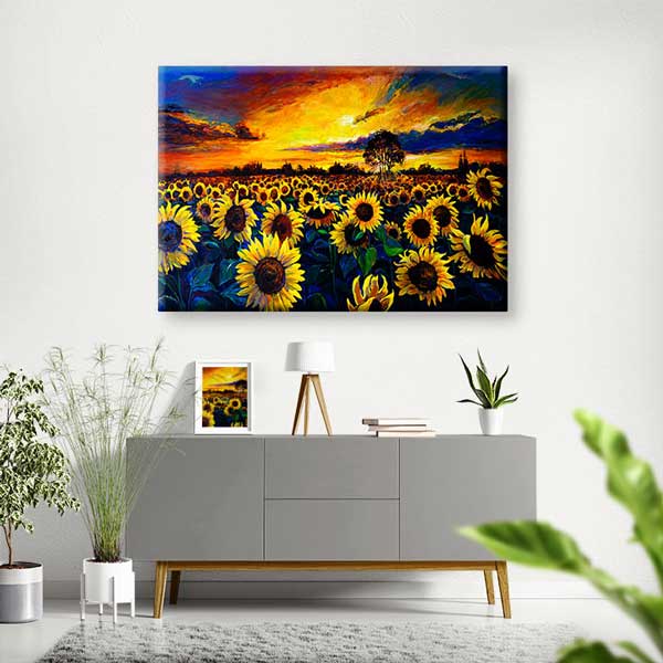 Gün Batımı Ayçiçeği Tarlası Desenli Kanvas Tablo 4214