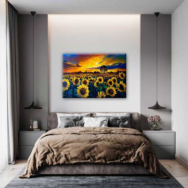Gün Batımı Ayçiçeği Tarlası Desenli Kanvas Tablo 4214