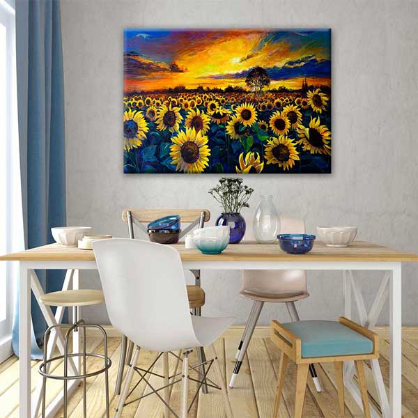 Gün Batımı Ayçiçeği Tarlası Desenli Kanvas Tablo 4214
