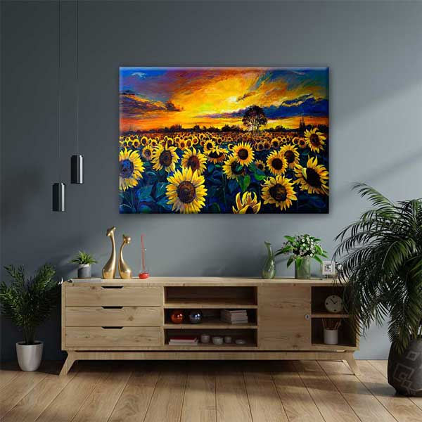 Gün Batımı Ayçiçeği Tarlası Desenli Kanvas Tablo 4214