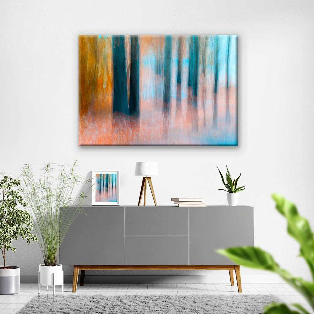 Soyut Orman Dokusu Turkuaz ve Turuncu Kanvas Tablo 4380