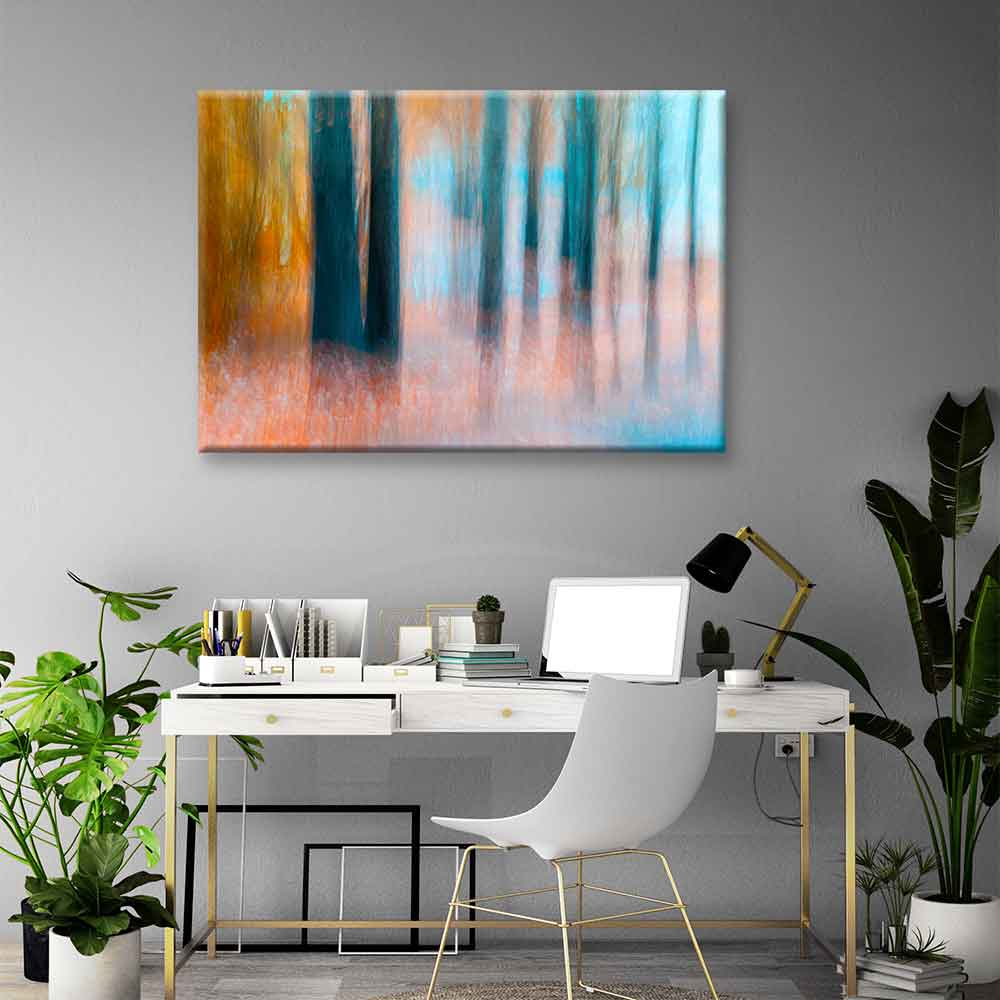 Soyut Orman Dokusu Turkuaz ve Turuncu Kanvas Tablo 4380