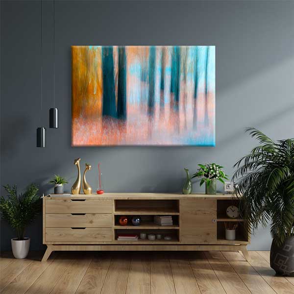 Soyut Orman Dokusu Turkuaz ve Turuncu Kanvas Tablo 4380