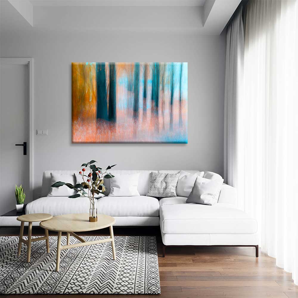 Soyut Orman Dokusu Turkuaz ve Turuncu Kanvas Tablo 4380