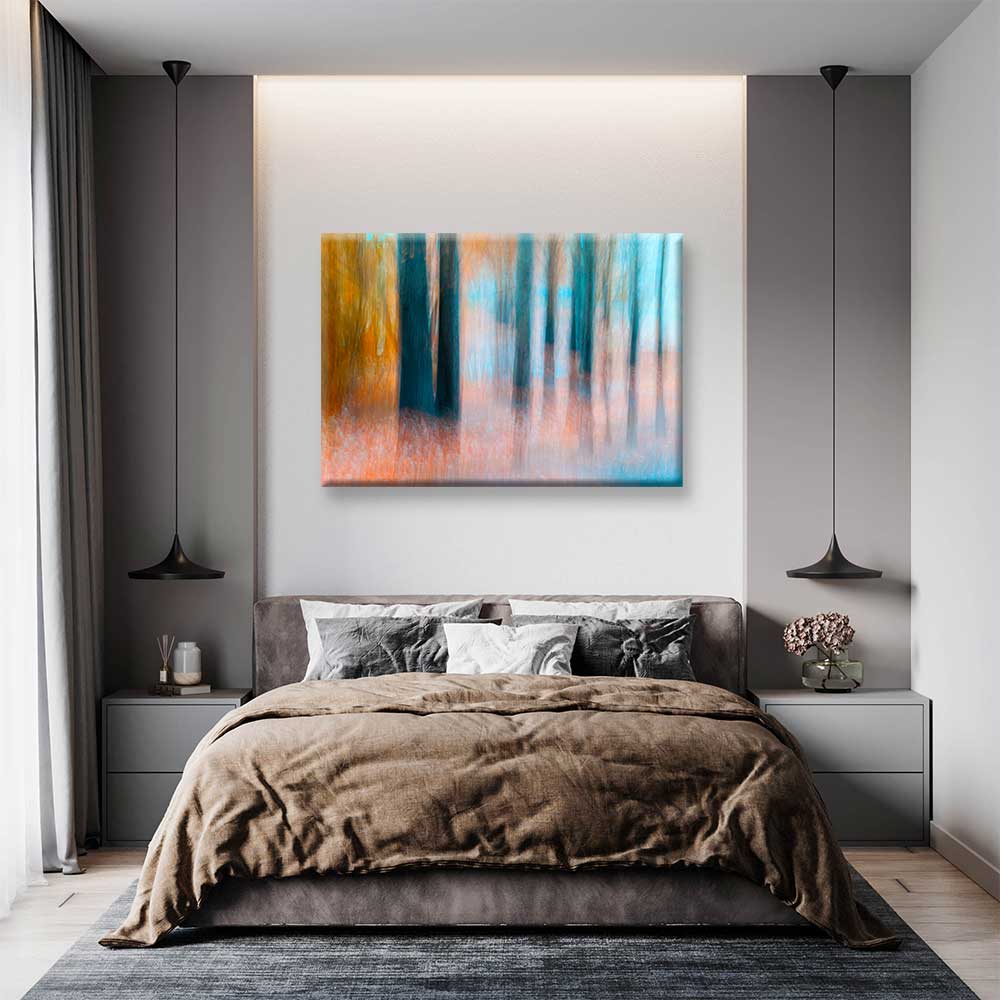 Soyut Orman Dokusu Turkuaz ve Turuncu Kanvas Tablo 4380