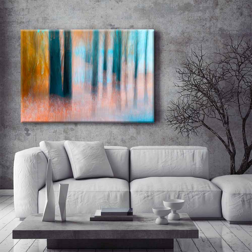 Soyut Orman Dokusu Turkuaz ve Turuncu Kanvas Tablo 4380