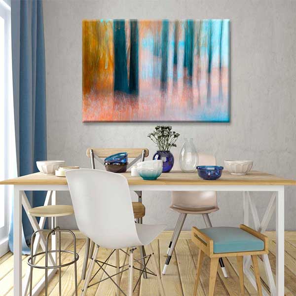 Soyut Orman Dokusu Turkuaz ve Turuncu Kanvas Tablo 4380