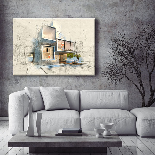 Modern Mimari Eskiz Kanvas Duvar Tablosu – 5537